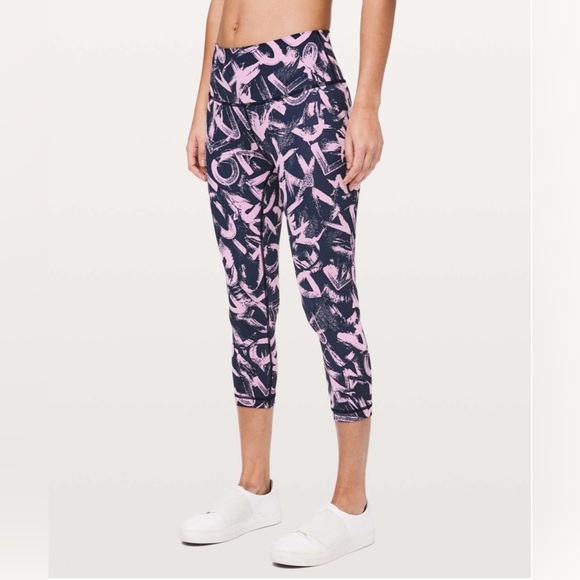 Lululemon Wunder Under Crop Leggings Graffiti Pop Antoinette True Navy 6 W6AW3S - Picture 1 of 10